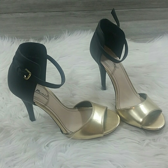 Anne Michelle Shoes - Gold and black heels